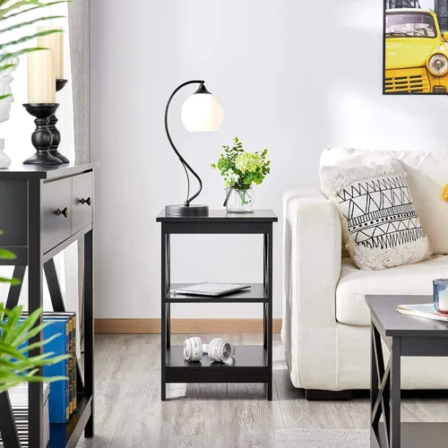 Vista 9 de Yaheetech Juego de mesa de madera de 3 piezas para sala de estar, incluye mesa auxiliar X-Design y dos mesas auxiliares de 3 niveles, muebles Negro