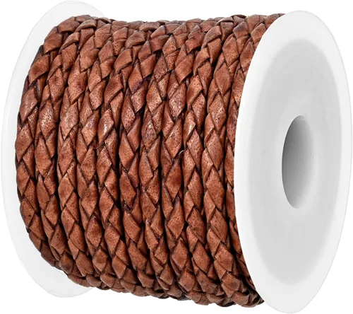 Vista 20 de GENIQUE Cordón de Cuero Trenzado Redondo Genuino, Cuerda de Cuero para Manualidades, Hacer Joyería, Collares, Pulseras (5 Metros)