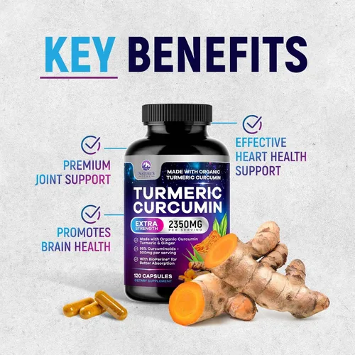 Vista 5 de Suplemento de curcumina de cúrcuma – 1750 mg de cúrcuma orgánica por porción – 95% curcuminoides, jengibre y pimienta negra BioPerine para una mejor