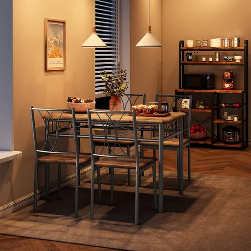 Vista 2 de CABIHOME Juego de mesa de comedor para 4, juego de mesa de cocina con 4 sillas, juego de mesa de comedor rectangular para 4, juego de mesa de cocina