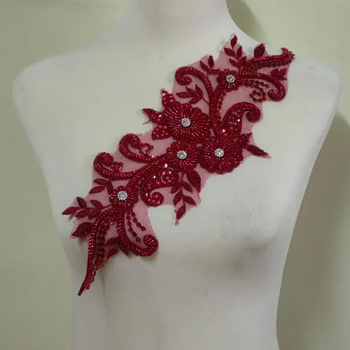 Vista 8 de Apliques de encaje con cuentas 3D Luz Lujo Ropa Collar Ramillete Bordado Accesorios (azul oscuro)