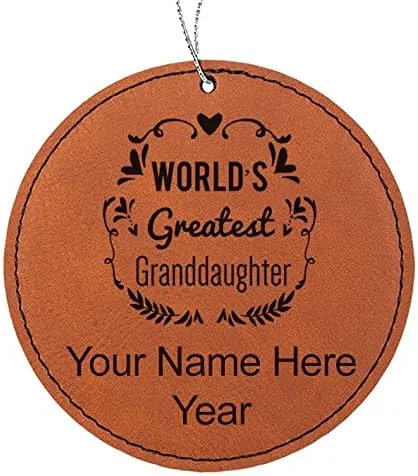 Vista 8 de LaserGram Personalized Christmas Ornament, World's Greatest Granddaughter, Faux Leather, Custom Laser Engraved Gift Idea