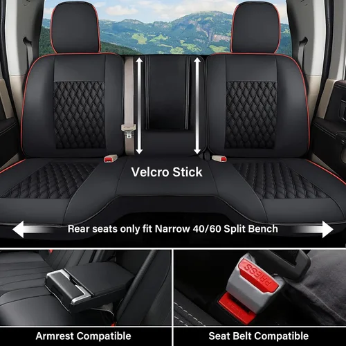 Vista 59 de Coverado Juego completo de fundas de asiento de ajuste personalizado para Chevy Silverado/GMC Sierra 2014-2018 1500, 2015-2019 2500HD 3500HD Negro