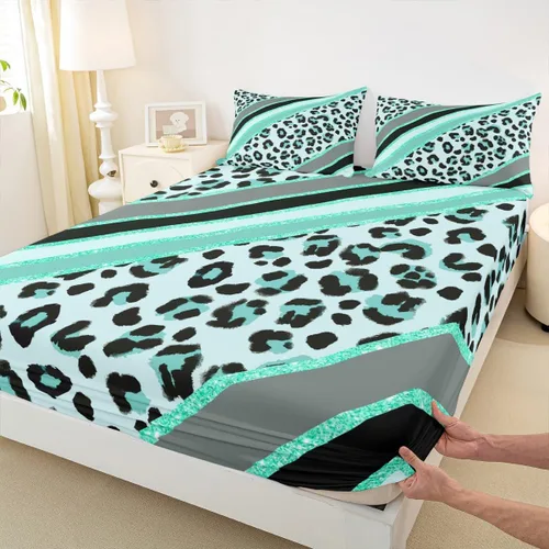 Vista 17 de Sábana bajera ajustable para niños, tamaño individual, diseño de cebra y leopardo con purpurina, decoración de habitación para niñas y mujeres, A1