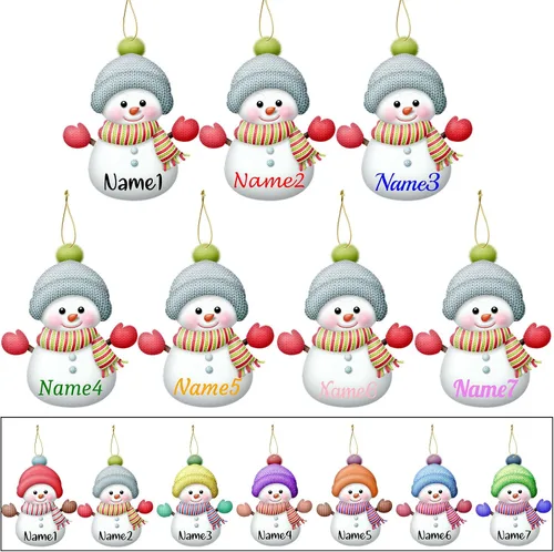 Vista 10 de 7 adornos de Navidad personalizados de muñeco de nieve con nombre, adornos familiares personalizados para árbol de Navidad, decoración colgante