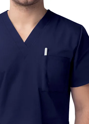 Vista 4 de Sivvan Conjunto médico unisex duradero, camiseta clásica con cuello en V y pantalones médicos con cordón para hombres y mujeres, 5 bolsillos