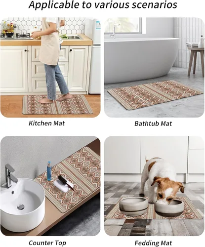 Vista 6 de Abstract Brown Bath Mat for Tub,Non Slip Bathroom Floor Runner Rug Quick Dry & Absorbent Diatomaceous Earth Kitchen Room Shower Sink Washable