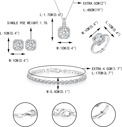 Vista 6 de EVER FAITH Juego de joyas de boda para novia, dama de honor, glamour, lágrima, circonita cúbica, collar, aretes, pulsera de tenis, juegos de anillos