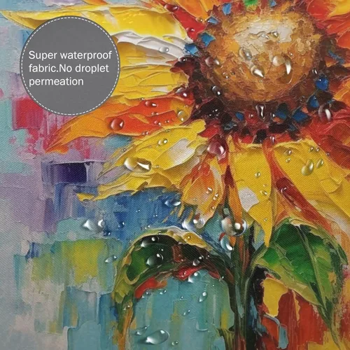 Vista 4 de YLATY2220 - Cortina de ducha de girasol para baño, pintura al óleo, hojas verdes, flores, bohemio, tela amarilla abstracta, moderna, impermeable