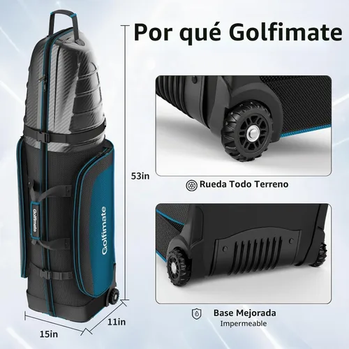Vista 3 de Golf Travel Bags for Airlines with Carbon Fiber Hard Top Fibra de carbono negra con tuberías azules