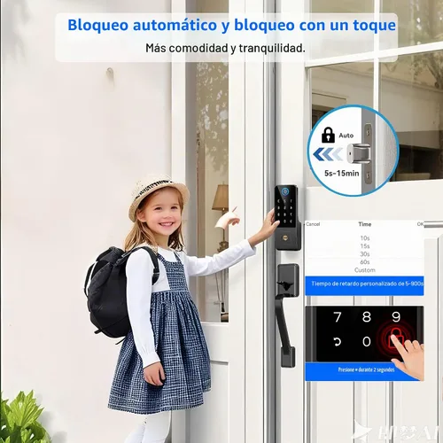 Vista 5 de Cerradura inteligente de puerta de huellas dactilares con teclado, cerrojo de entrada sin llave para puerta delantera, cerraduras inteligentes