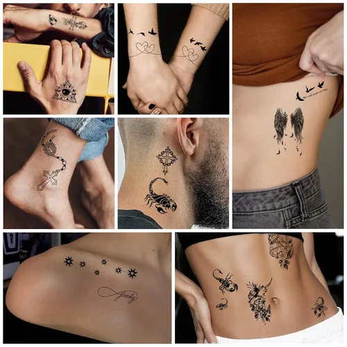 Vista 9 de 36 hojas de tatuajes temporales para hombres, mujeres y adultos, 12 hojas de gran tamaño, 3D, media manga, tatuajes falsos negros, tatuajes