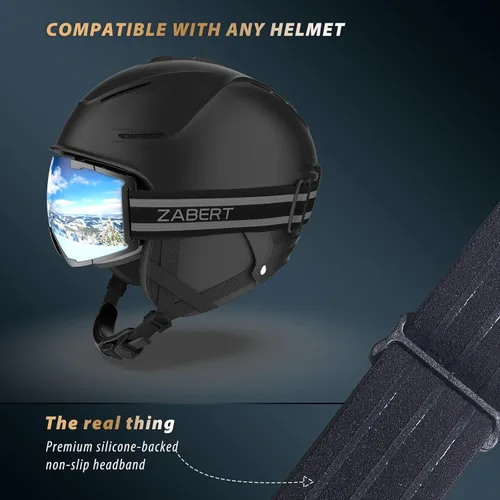 Vista 6 de Gafas de esquí OTG para usar sobre lentes, gafas de nieve y snowboard, para adultos, hombres, mujeres y jóvenes, antiempañamiento, 100% protección