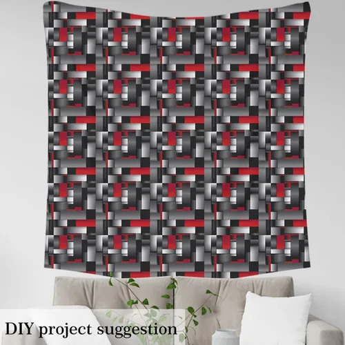 Vista 3 de Feelyou Tela de Tapicería Geométrica, Tela Rectangular Moderna Roja y Gris por Yarda, Abstracta, Impermeable, 1 Yarda, 36" x 58