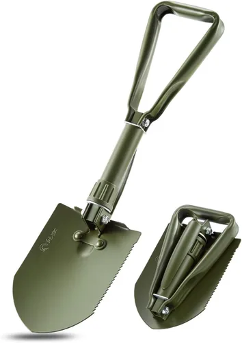 Vista 11 de REDCAMP - Pala plegable militar para campamento, herramienta de acero de alto carbono para cavar con mango triple con cubierta