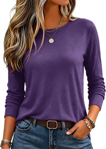 Vista 39 de Zeagoo Paquete de 3 camisetas de manga larga para mujer, estilo casual, suave, cuello redondo, básicas, ropa de otoño Z Rayas Azul 273