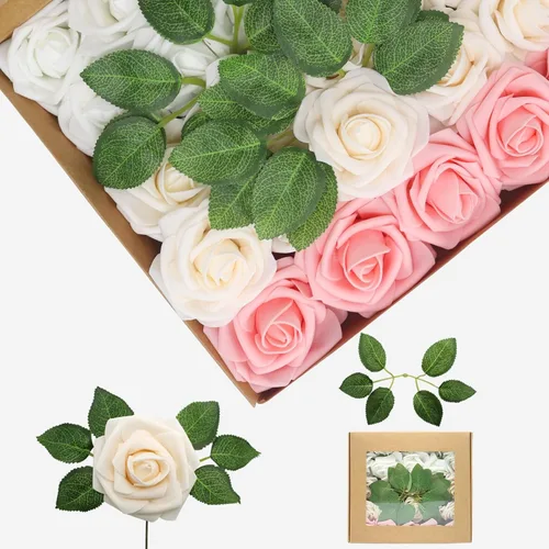 Vista 44 de Flores artificiales, rosas falsas de espuma de aspecto real, combo de flores artificiales de boda para ramos de boda, centros de mesa, arreglos