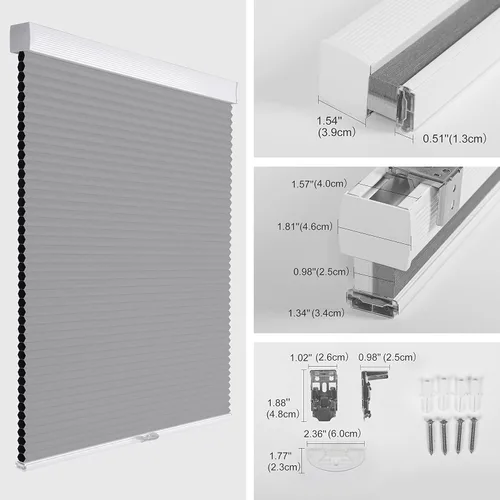 Vista 5 de Persianas celulares opacas sin cordón, persianas de panal para el hogar, puerta, tamaño personalizado, opaco y gris claro.
