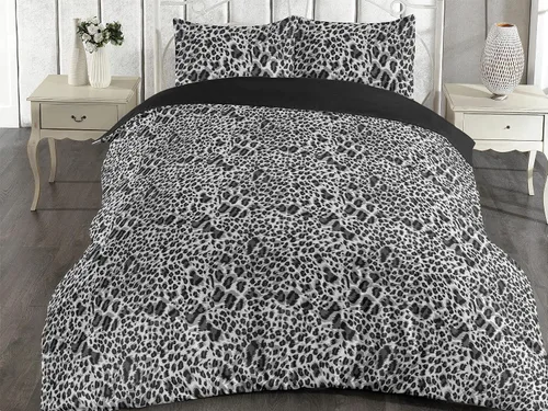 Vista 5 de Ambesonne Juego de funda de edredón con estampado de leopardo, colores acromáticos de manchas y manchas de gatos salvajes repetitivos, juego de ropa