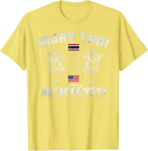 Vista 40 de Camiseta de equipo de entrenamiento de boxeo Muay Thai con bandera estadounidense de Tailandia, Negro, S