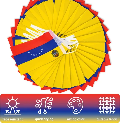 Vista 4 de Bandera de cuerda en forma de banderín de Venezuela, pequeñas mini banderas de la República Bolivariana de Venezuela, decoración nacional del país