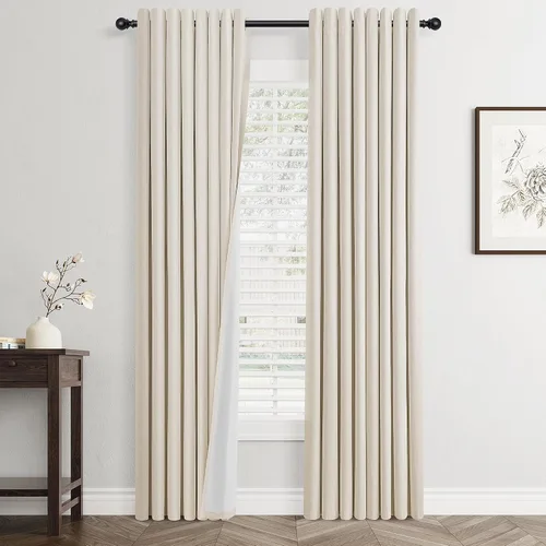 Vista 83 de Beige White Linen Blackout Curtains 90 Length 2 Panels Set for Living Room Bedroom, 100% Black Out Thermal Insulated Linen Drapes, Room Darkening