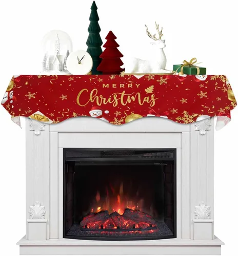 Vista 7 de Bufanda de repisa de Navidad de 60 x 17 pulgadas, decoración de chimenea de Papá Noel de Navidad color negro, cubierta de mantel de invierno