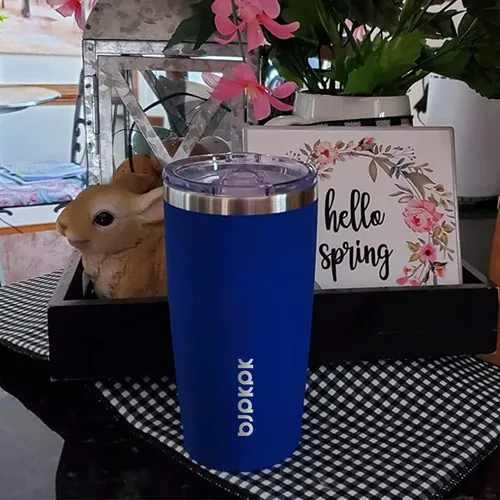 Vista 4 de BJPKPK Vaso térmico negro con tapa y pajita, de acero inoxidable, de 20 onzas, para café Pintura de caucho negro