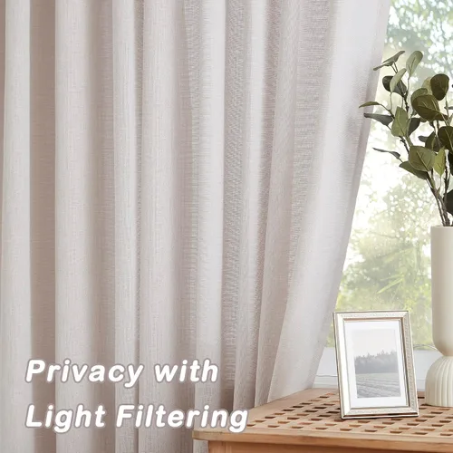 Vista 3 de Enactex Cortinas plisadas de lino con textura de 25 x 95 pulgadas, cortinas semitraslúcidas con pestañas traseras, filtrantes de luz, para sala