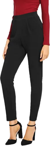 Vista 4 de SOLY HUX Pantalones elegantes de cintura alta elásticos para mujer, con bolsillo lateral, Negro