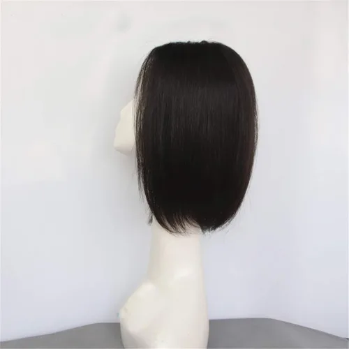 Vista 3 de Peluca de cabello humano grueso con clip de 5 x 5 pulgadas para mujer, color marrón oscuro, 14 pulgadas Café Oscuro