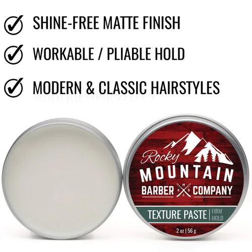 Vista 6 de Rocky Mountain Barber Company Pasta de cabello para hombres – Pasta de peinado con fijación flexible ligera y firme para todos los estilos