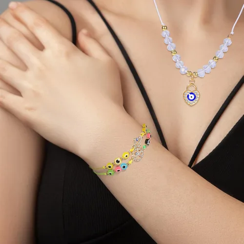 Vista 7 de Tacobear 24Pcs Evil Eye Bracelets Necklace Kit Women Teen Girl Jewelry Gift Bulk Adjustable String Crystal Alloy Handmade Braided Friendship