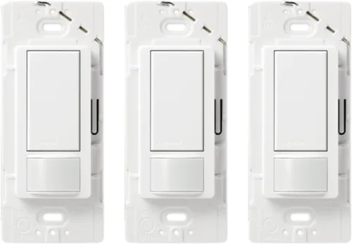 Vista 21 de Lutron Maestro Interruptor de luz con sensor de movimiento y placa de pared para baño, garaje, lavandería, cualquier bombilla, sensor de ocupación