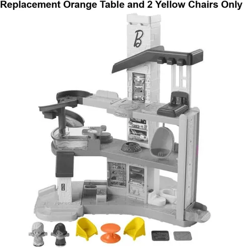 Vista 2 de Piezas de repuesto para el juego Fisher-Price Little People Figure HCF61, inspirado en Barbie Dreamhouse, incluye una mesa naranja y 2 sillas