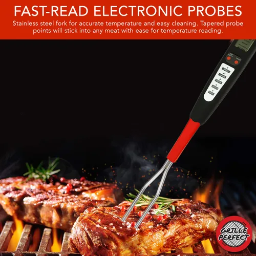 Vista 4 de Grille Perfect horquilla con termómetro digital para carne a la parrilla y asador con alarma que indica que está completa la cocción