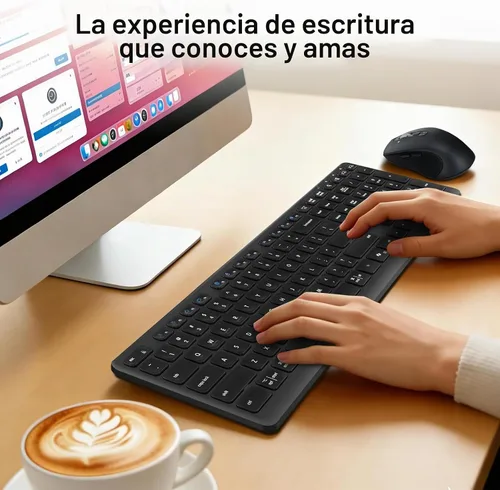 Vista 2 de Combo de teclado y mouse inalámbricos, teclas de interruptor de tijera, receptor USB 2-en-1 y dos Bluetooth, diseño silencioso multidispositivo
