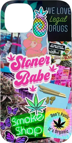 Vista 15 de Girly Stoner - Funda para iPhone 17 con collage de cannabis, marihuana 420