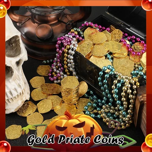 Vista 6 de Hanaive 50 monedas piratas de metal, réplicas de doblón español, fichas de metal del tesoro pirata, monedas de juego falsas para niños