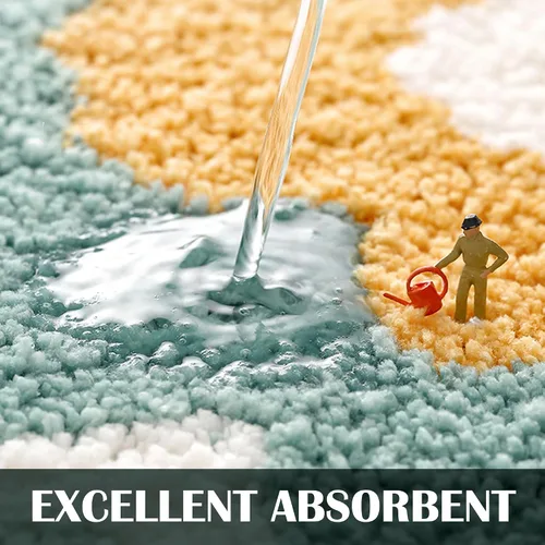 Vista 3 de Alfombra de baño curvada en forma de flor verde, de 40 x 19 pulgadas, antideslizante, absorbente de agua, bonita alfombra floral para tina, alfombra