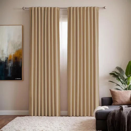 Vista 10 de Cortinas opacas de terciopelo beige para dormitorio de 52 x 72 pulgadas de largo, juego de 2 paneles - Cortinas con bloqueo de luz UV y reducción