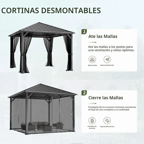 Vista 7 de UDPATIO - Cenador de techo rígido de 10 x 10 pies, kiosco de metal para patio