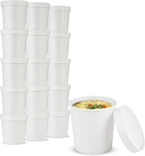 Vista 10 de MT Products Vasos de sopa de papel blanco con tapas de papel ventiladas de 8 onzas – 20 tazas y 20 tapas – Vasos desechables para helado o cuencos