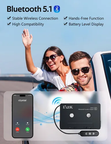 Vista 4 de Elook Adaptador de casete a Bluetooth para coche con soporte de tarjeta micro SD/llamada manos libres, receptor de casete Bluetooth 5.1, negro