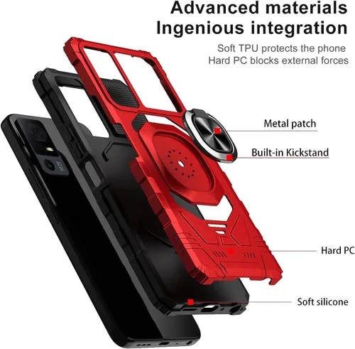 Vista 5 de TJS - Carcasa para TCL 40 XL y T608DL, diseño de Jitterbug Smart4 (rojo) with Tempered Glass Screen Protector Metal Ring Magnetic Support