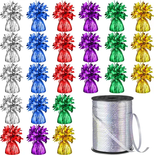 Vista 14 de Yunsailing 25 globos metálicos pesados con cinta iridiscente de 500 yardas, anclajes de soporte de globos de 5.3 onzas para globos de helio, Negro