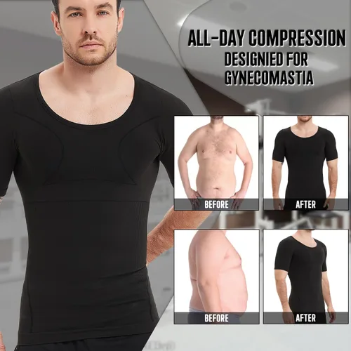 Vista 4 de Camisa adelgazante para hombre, ginecomastia para hombre, manga corta de compresión, chaleco de Moobs