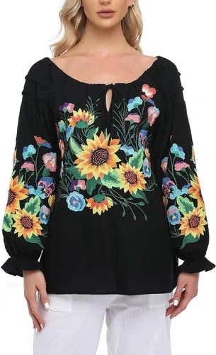 Vista 6 de YZXDORWJ Falda casual para mujer, blusa campesina mexicana bohemia, talla grande, talla XXL