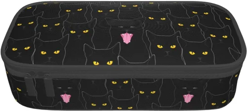 Vista 9 de Estuche organizador de lápices con patrón de gato negro, gran capacidad, papelería con cremallera, suministros escolares, bolsa para lápices