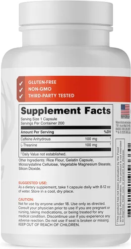 Vista 3 de Bucked Up Cafeína con L-teanina 100 mg de cafeína + 100 mg de L-teanina por porción Sin OMG Sin gluten Suplemento de apoyo energético